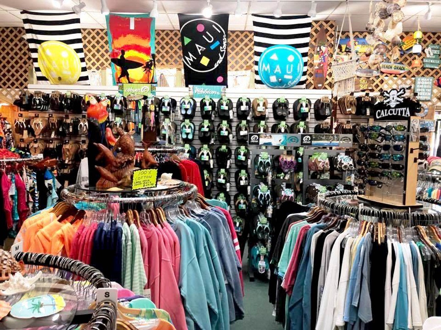 View of clothes and sun glasses in shop