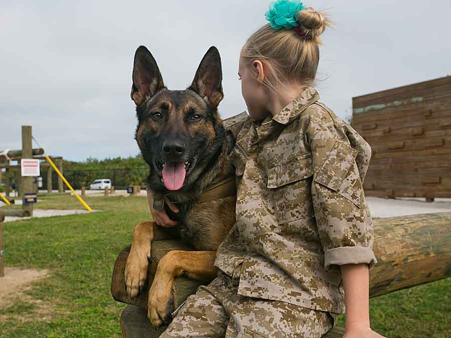 young girl with arm around German Sheppard 
