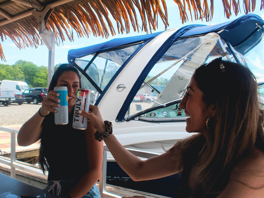 Ladies having a drink on board